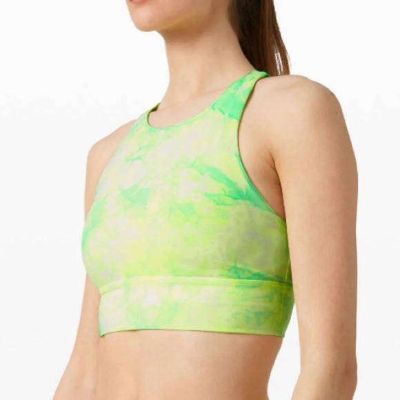 Lululemon Energy Bra High Neck Long Line Shibori - Yellow Highlight Green - Picture 2 of 7